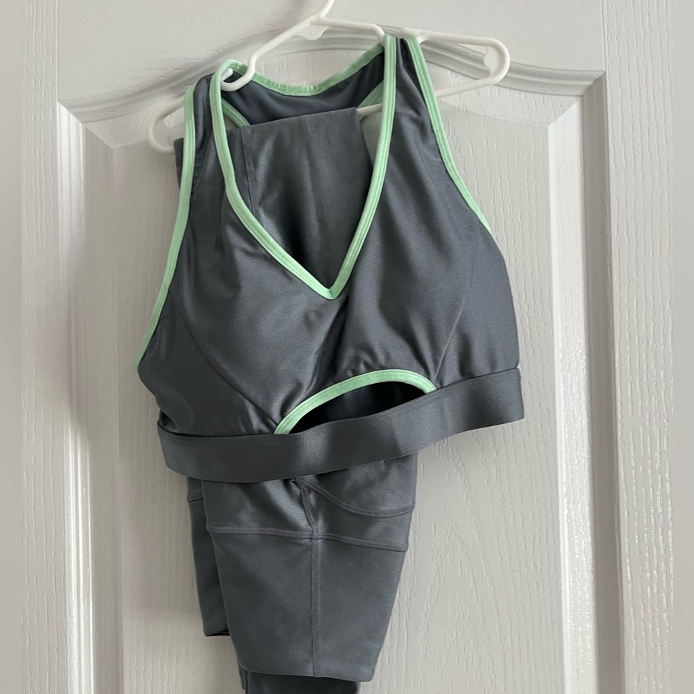 Green and silver fabletics athletic sett